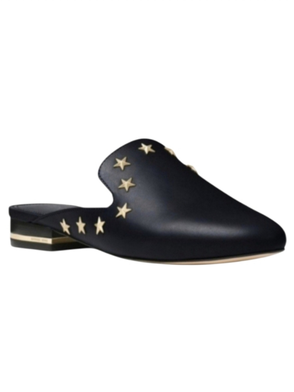 Michael Kors Natasha Starr Mules Black Leather Star Studded Stacked Heel Sz 7.5
